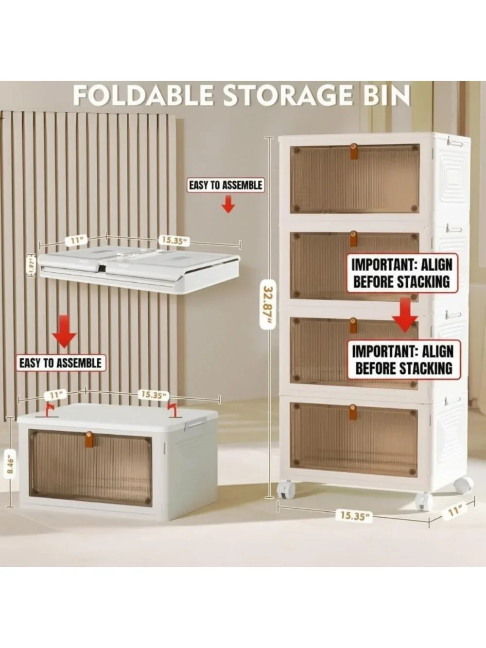 Stackable 4-Tier Plastic Storage Bins with Lid - 23QT Organizing Solution